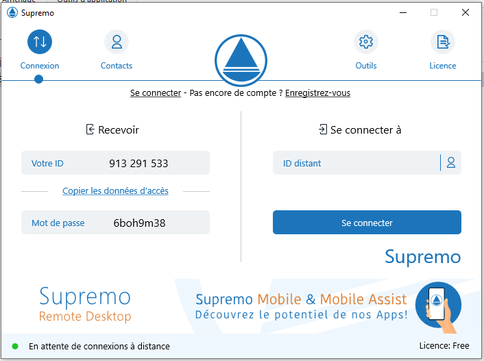 Fenêtre principale de Supremo