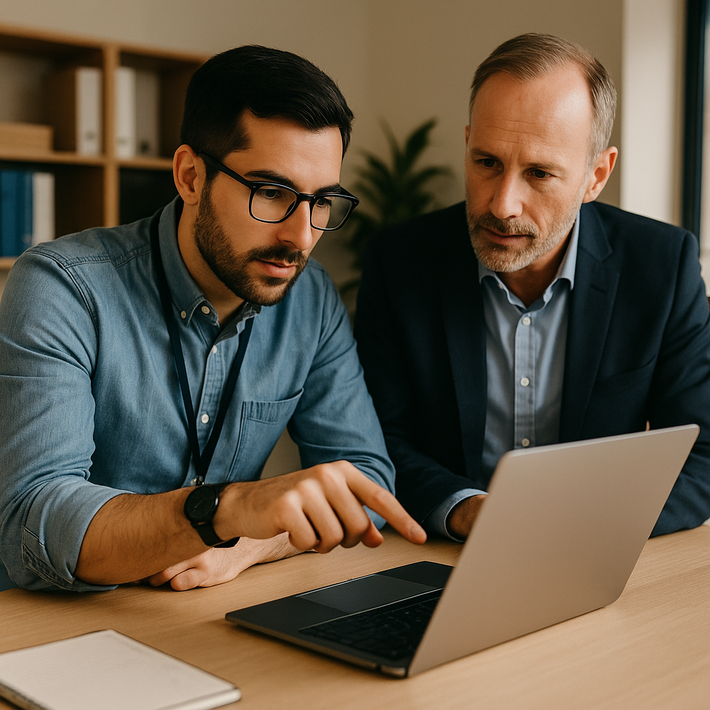 Echange entre un technicien et un professionnel